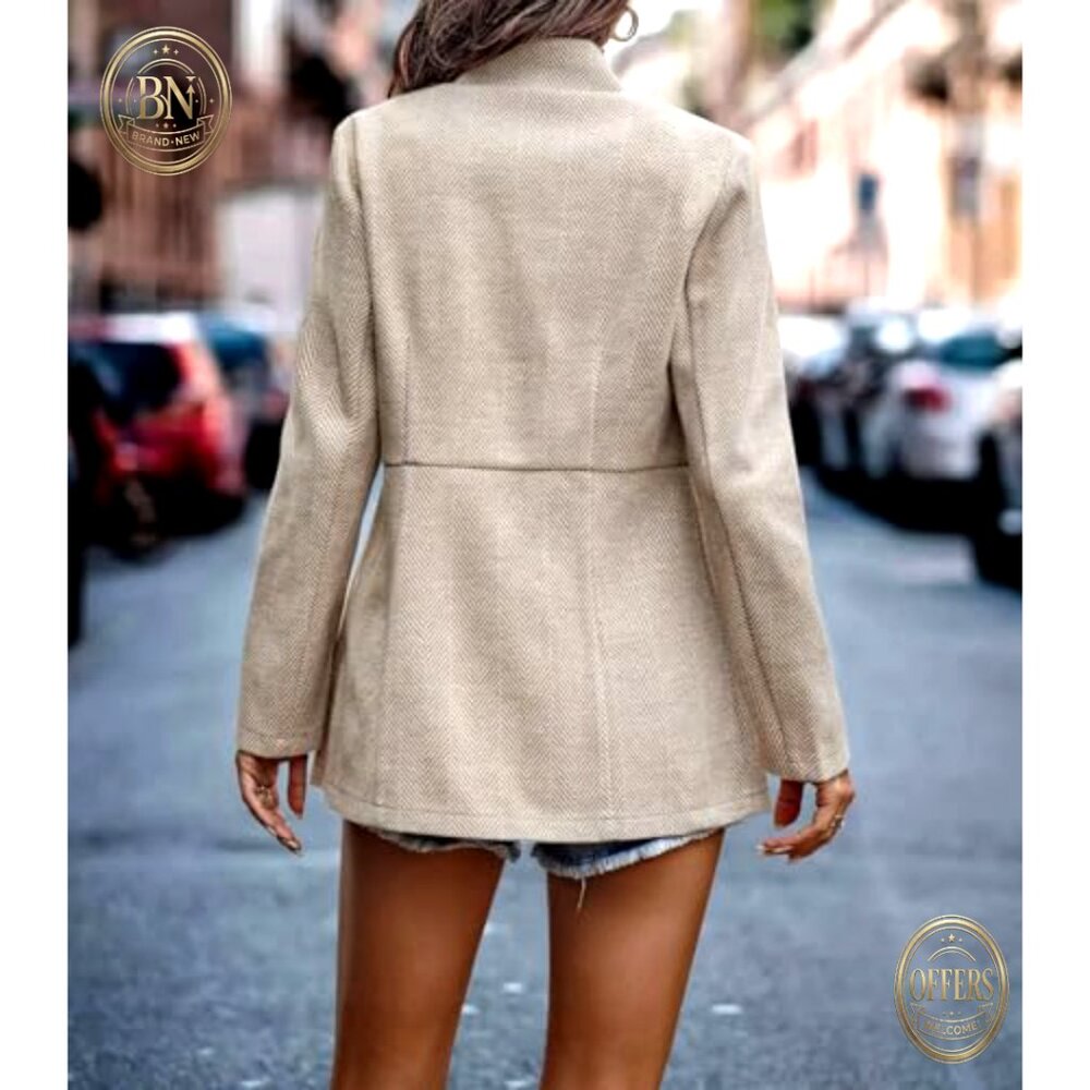 Polyester Wool Open Front Notch Lapel Blazer Jack… - image 3